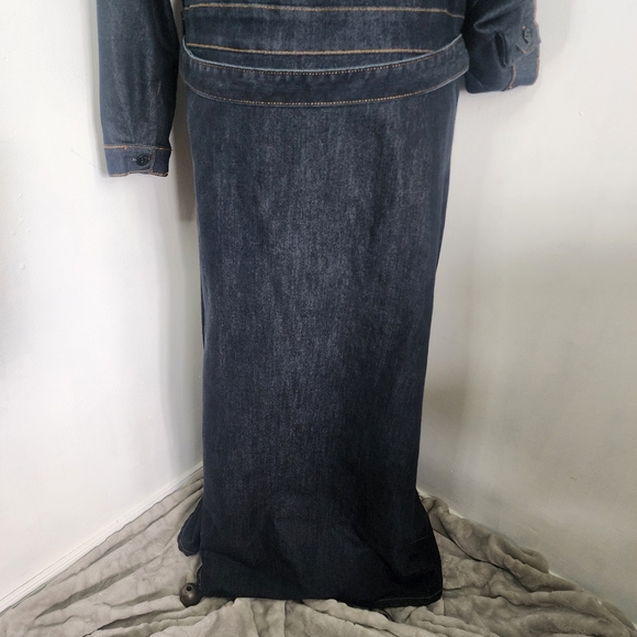 Thrill Dark Blue Denim Maxi Dress Button Down with Front Slits - Picture 8 of 11